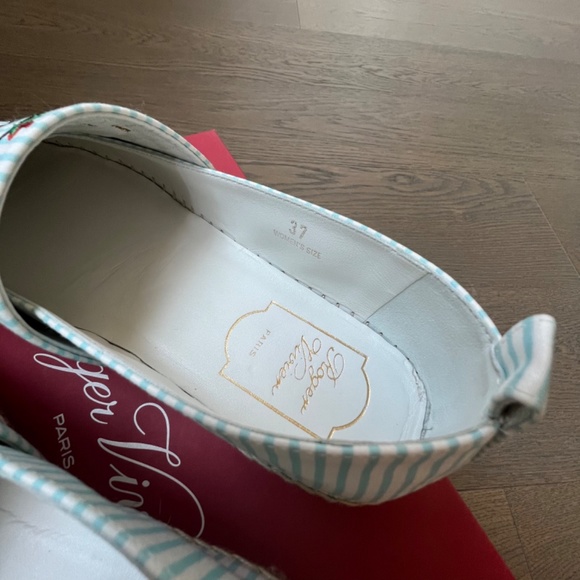 ROGER VIVIER Blooming Rv Embroidered Striped Canvas Espadrilles Blue Size 7 - Picture 8 of 12